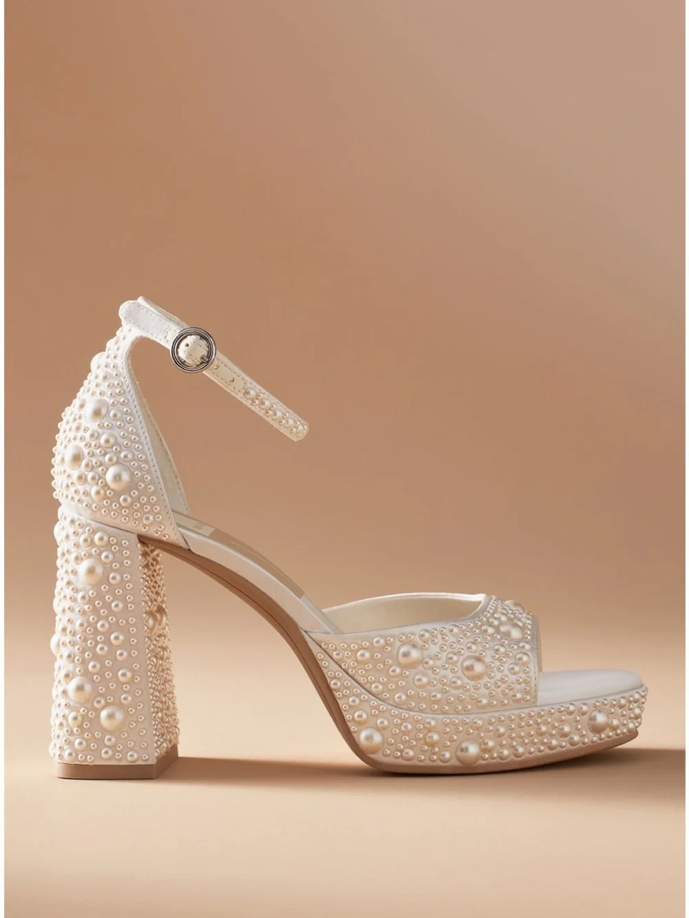 Dolce Vita Pearl-Embellished Cream Block Heel Sandal - Picture 1 of 3